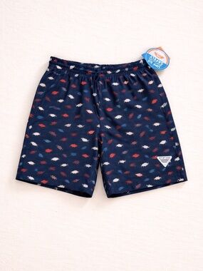 Columbia PFG Men's Fish Print Swim Shorts Navy Red White Blue Size S